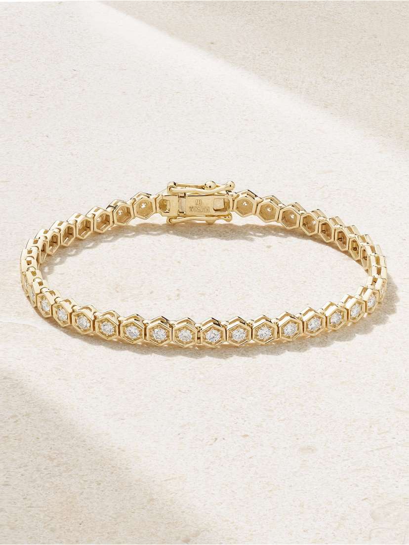 KOLOURS JEWELRY Hexagon Large 18-karat Gold Diamond Tennis Bracelet