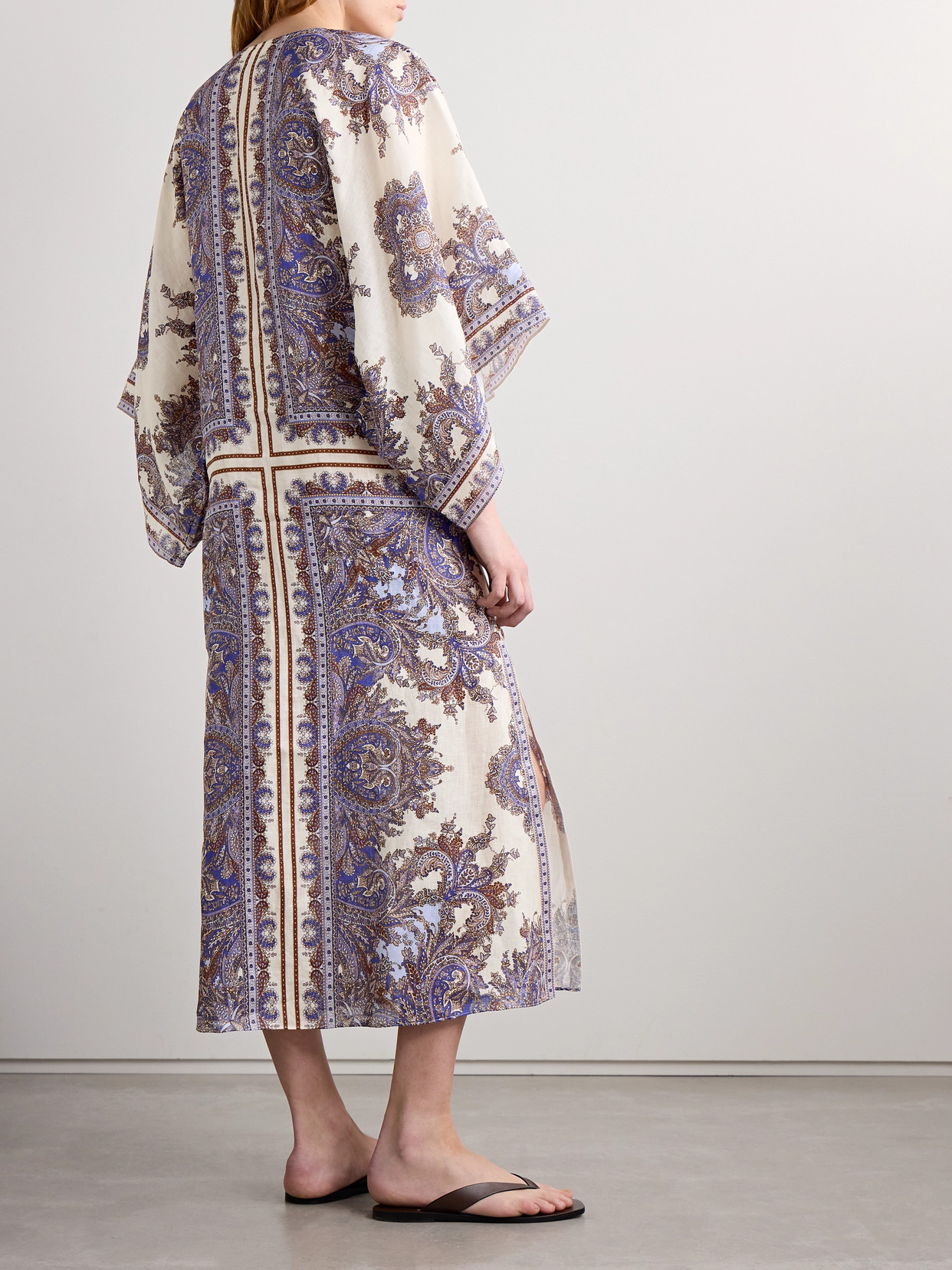 Shop Zimmermann Ottie Paisley-print Linen Kaftan In Purple