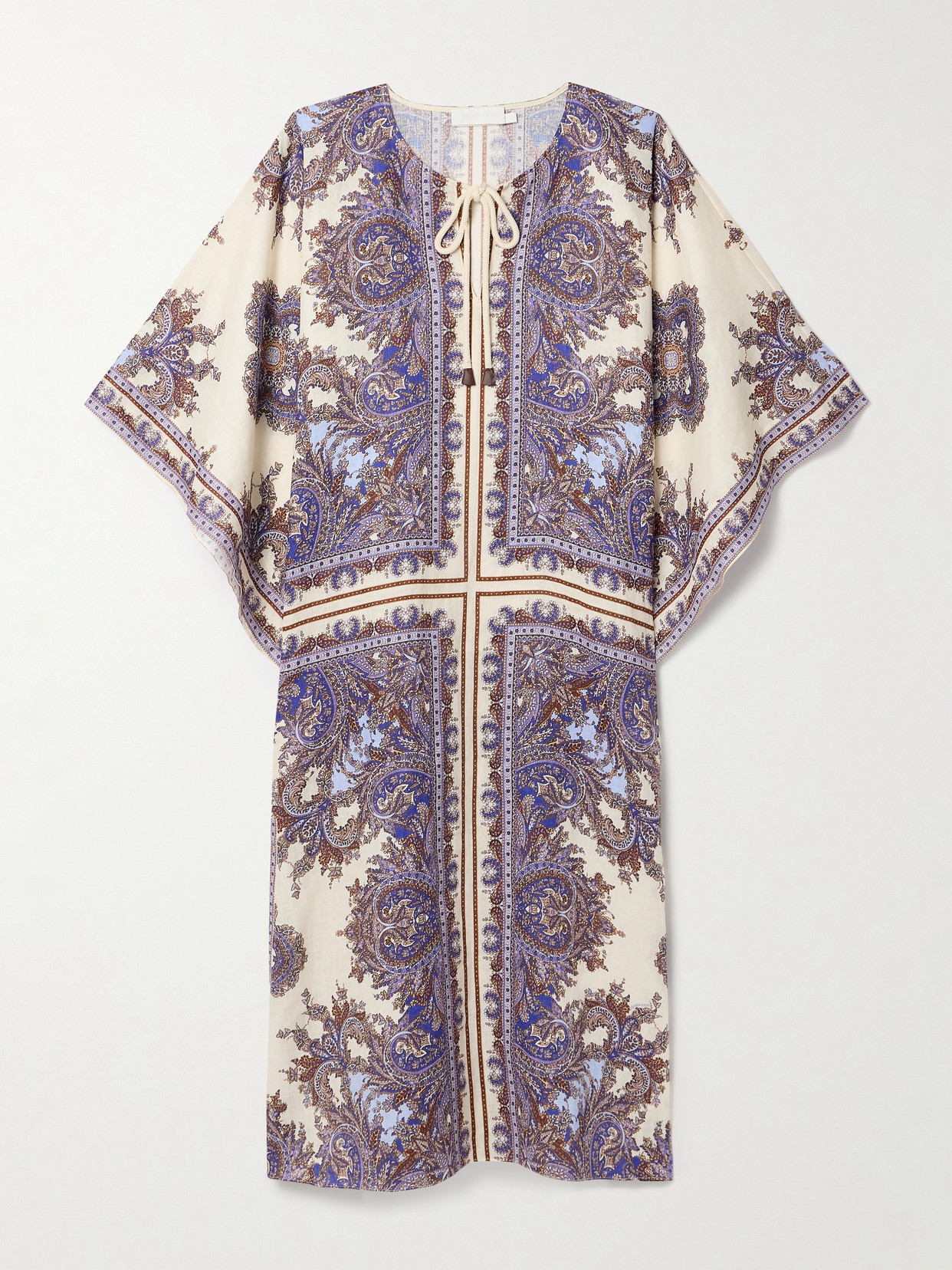 Shop Zimmermann Ottie Paisley-print Linen Kaftan In Purple