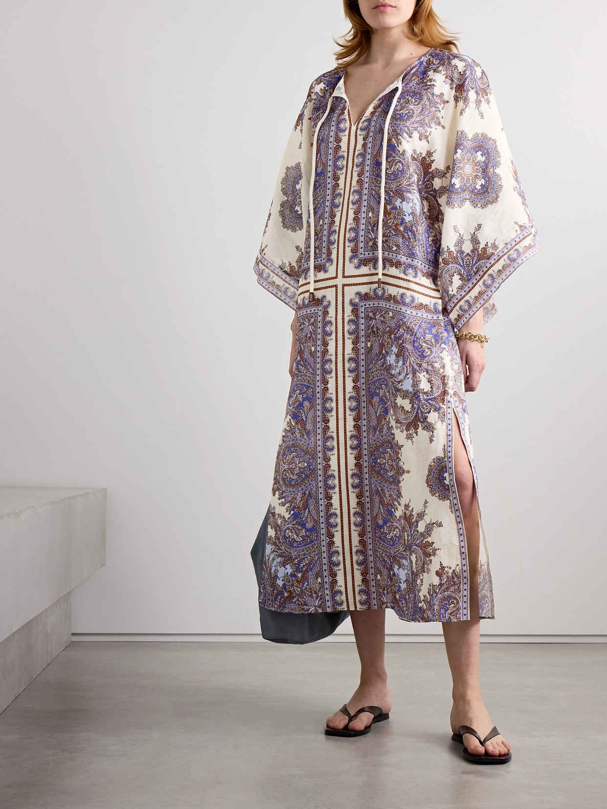 Shop Zimmermann Ottie Paisley-print Linen Kaftan In Purple