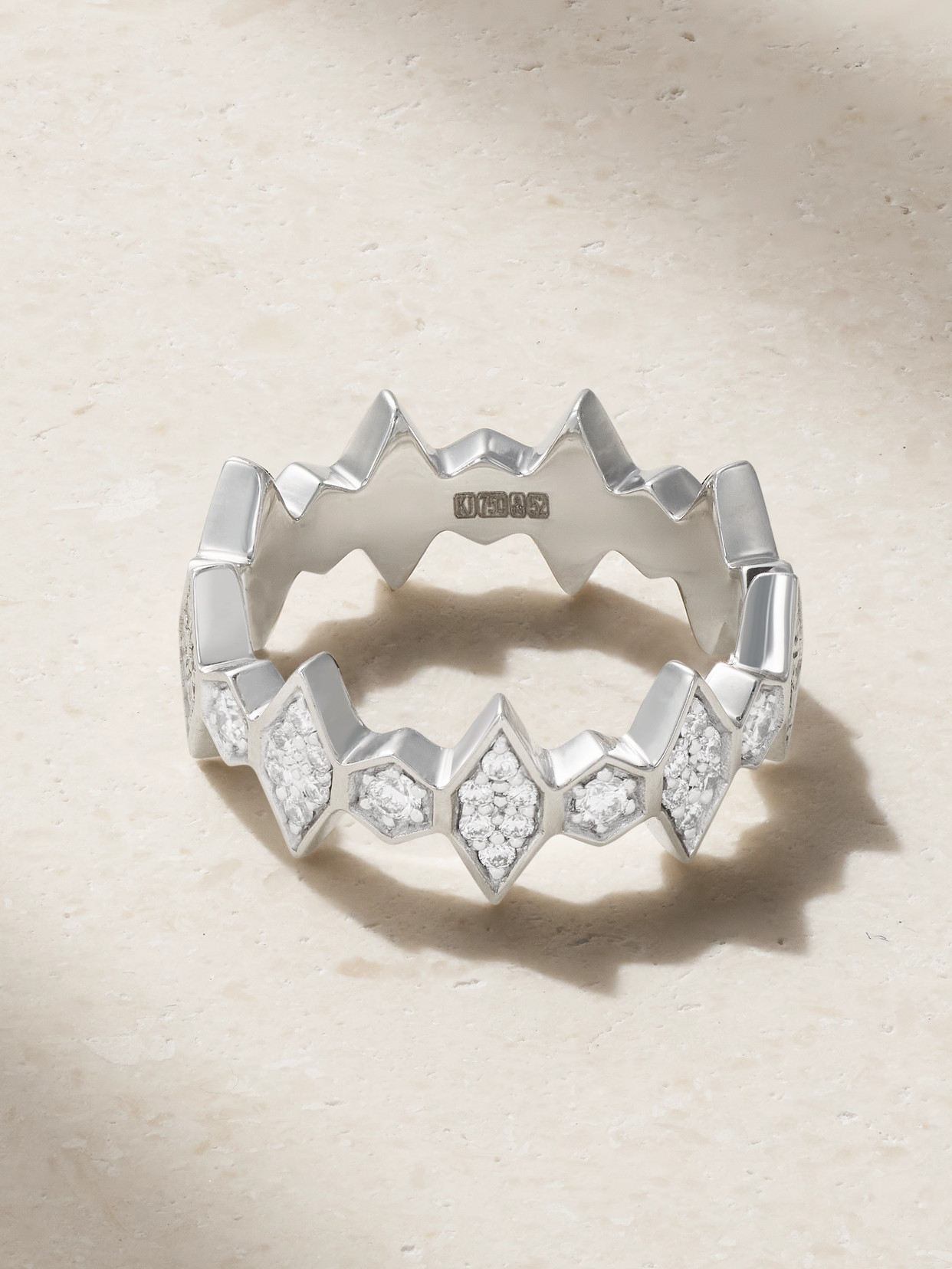 KOLOURS JEWELRY HEXAGON LARGE 18-KARAT WHITE GOLD DIAMOND RING