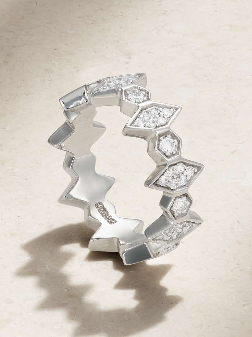 KOLOURS JEWELRY Hexagon Large 18-karat White Gold Diamond Ring