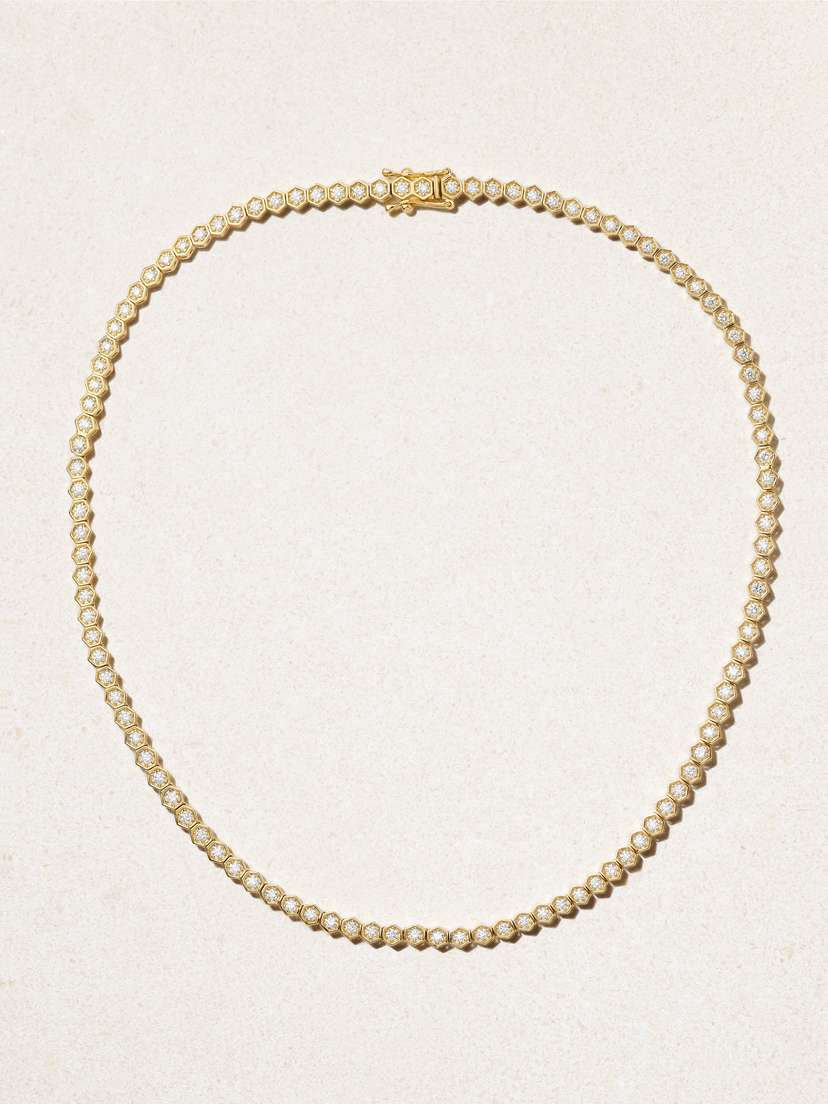 KOLOURS JEWELRY Hexagon Large 18-karat Gold Diamond Necklace