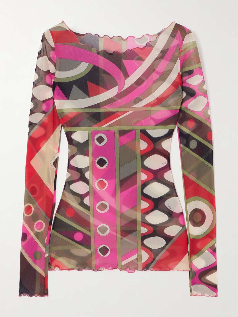 PUCCI Ruffle-trimmed Printed Chiffon Top