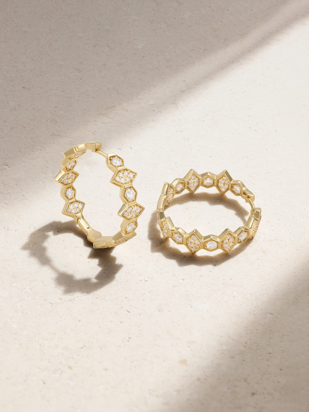KOLOURS JEWELRY - Hexagon Extra Large 18-karat Gold Diamond Hoop Earrings - One size