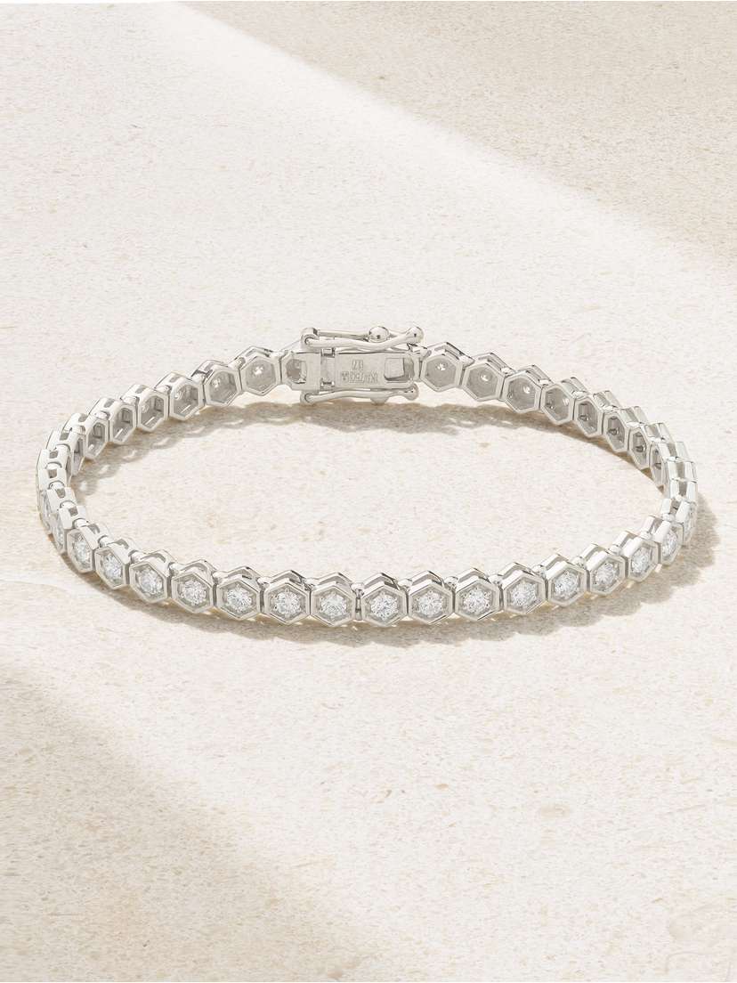 KOLOURS JEWELRY Hexagon Large 18-karat White Gold Diamond Tennis Bracelet