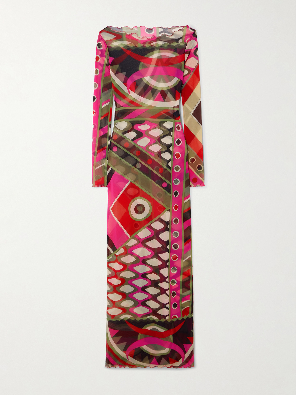 Pucci Vivara Printed Tulle Maxi Dress In Red