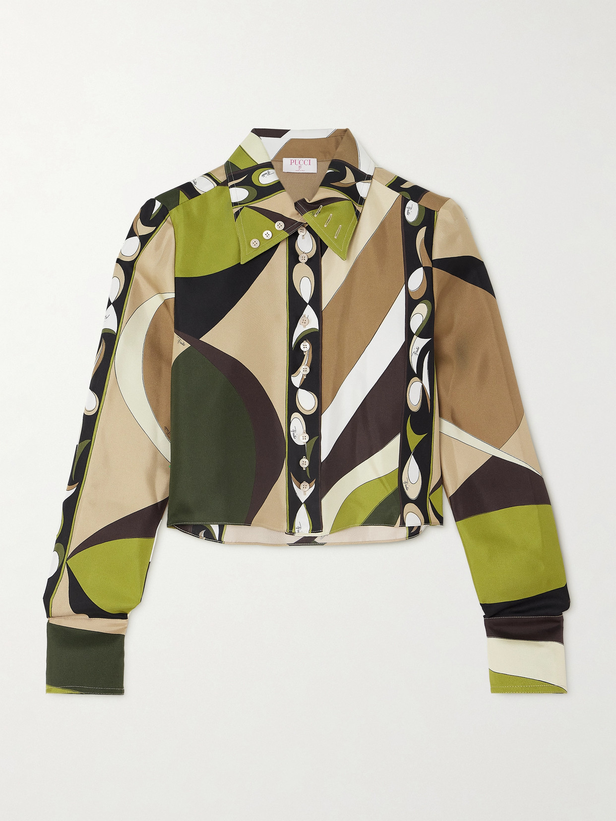 PUCCI - Cropped Printed Silk-twill Shirt - Green
