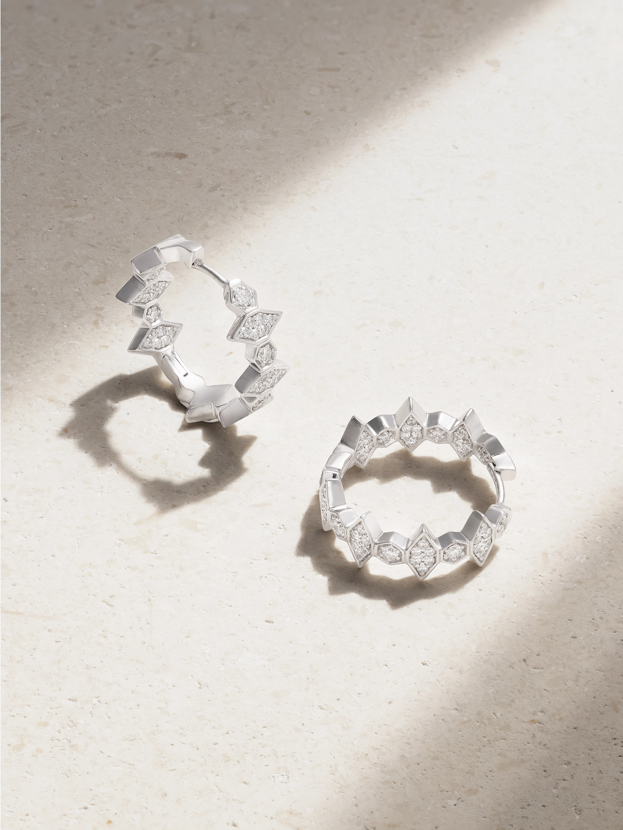 KOLOURS JEWELRY - Hexagon Large 18-karat White Gold Diamond Hoop Earrings - One size