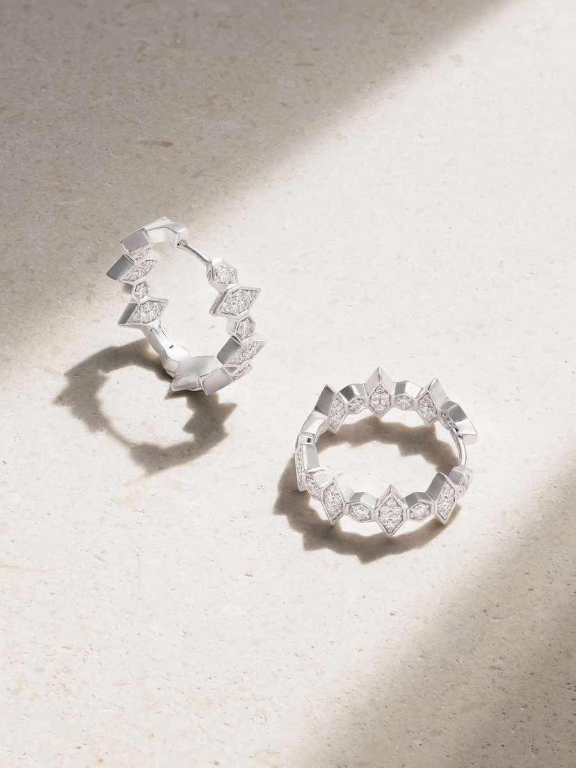 KOLOURS JEWELRY Hexagon Large 18-karat White Gold Diamond Hoop Earrings