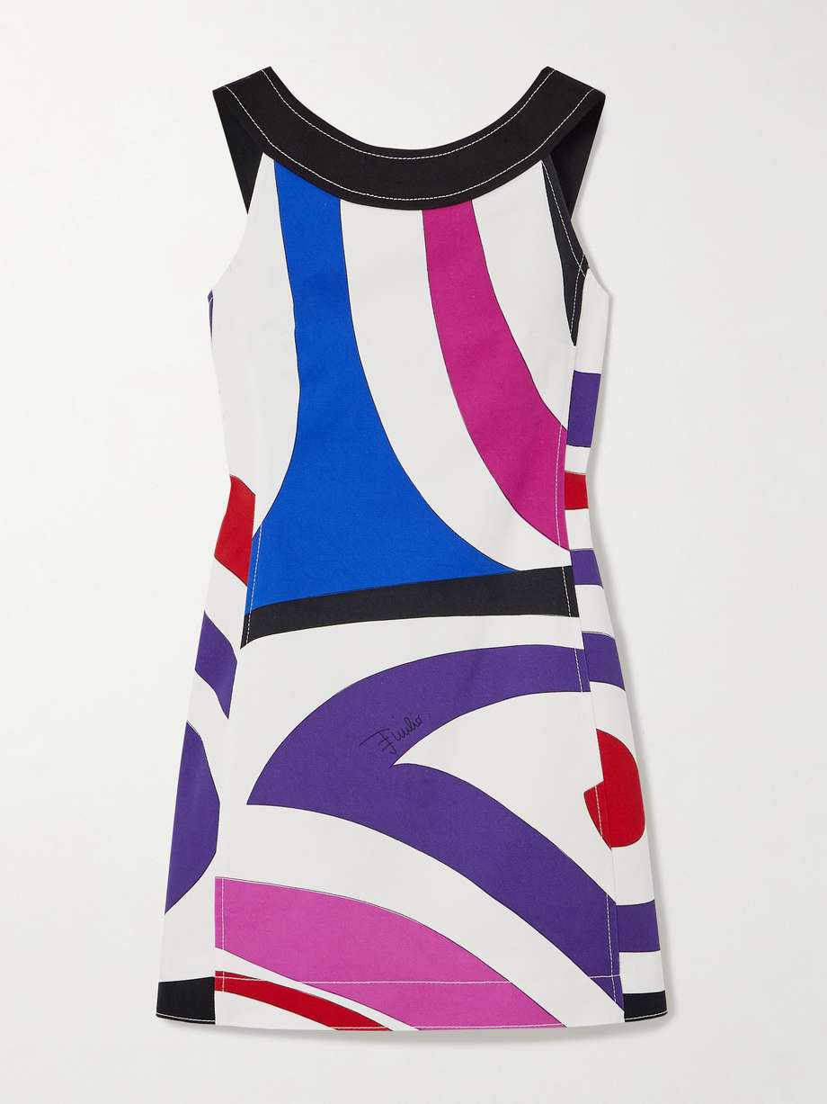 open-back printed cotton-blend twill mini dress