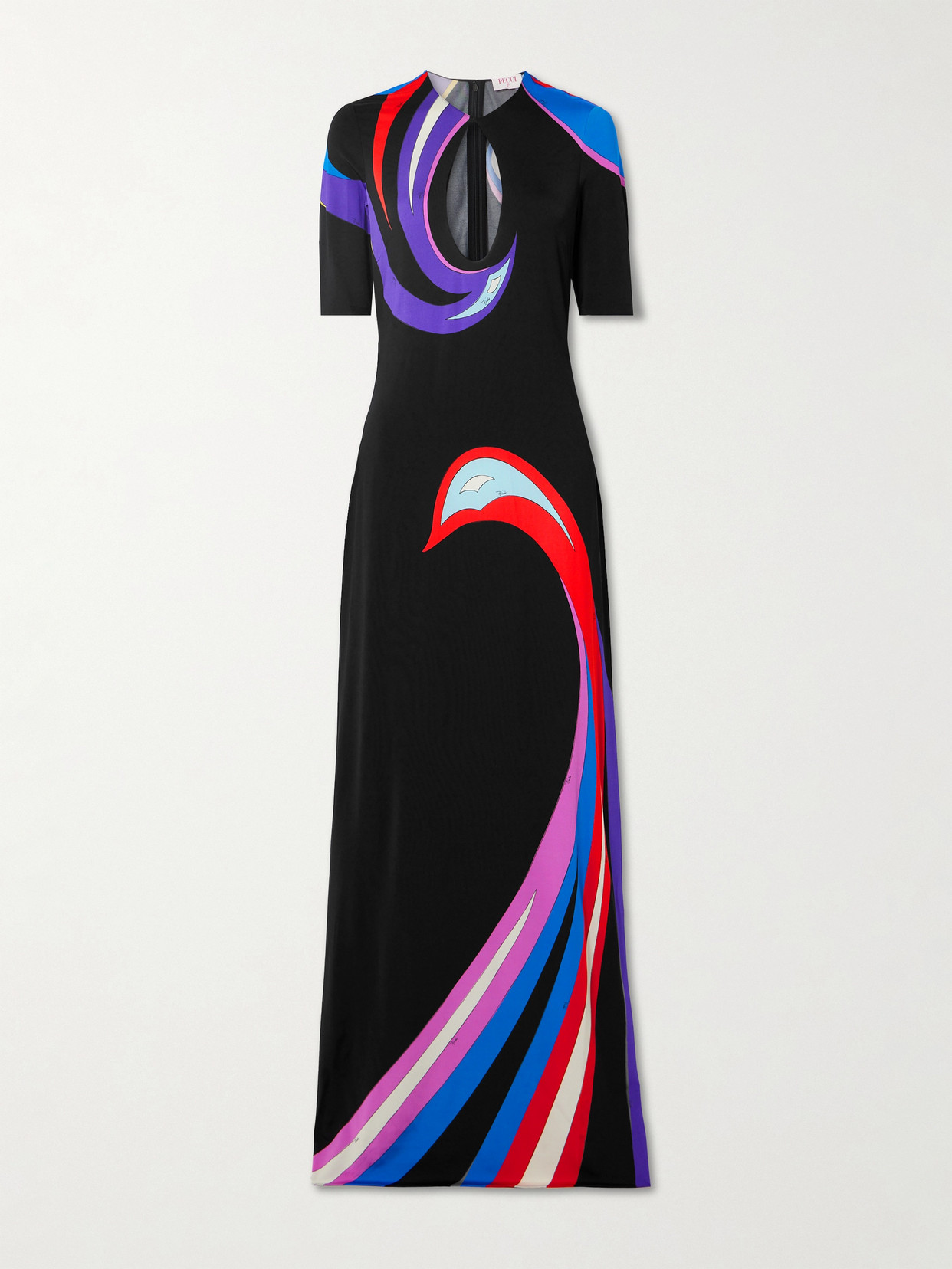 PUCCI - Cutout Printed Satin-jersey Maxi Dress - Black