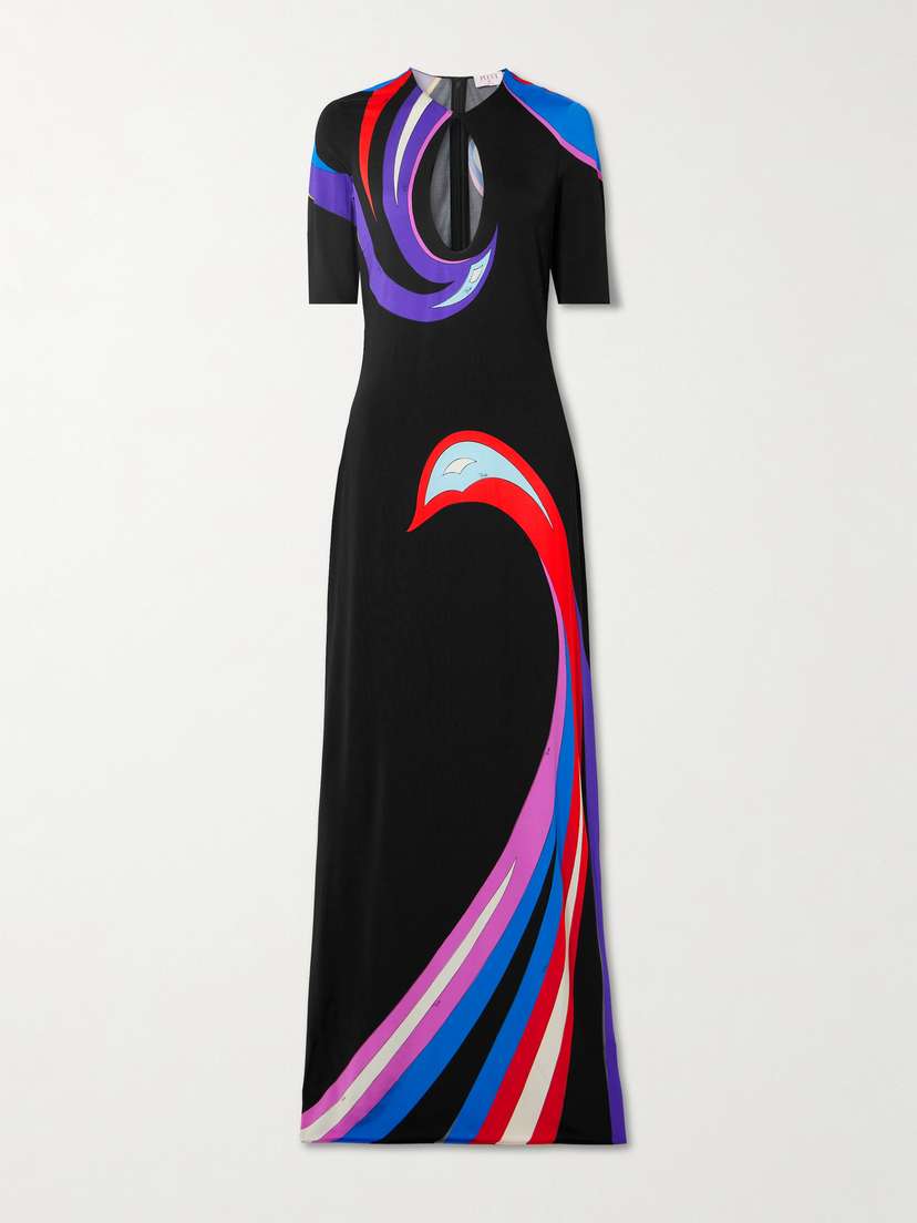 PUCCI Cutout Printed Satin-jersey Maxi Dress