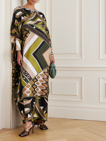 Pucci Bead-embellished printed silk-twill kaftan