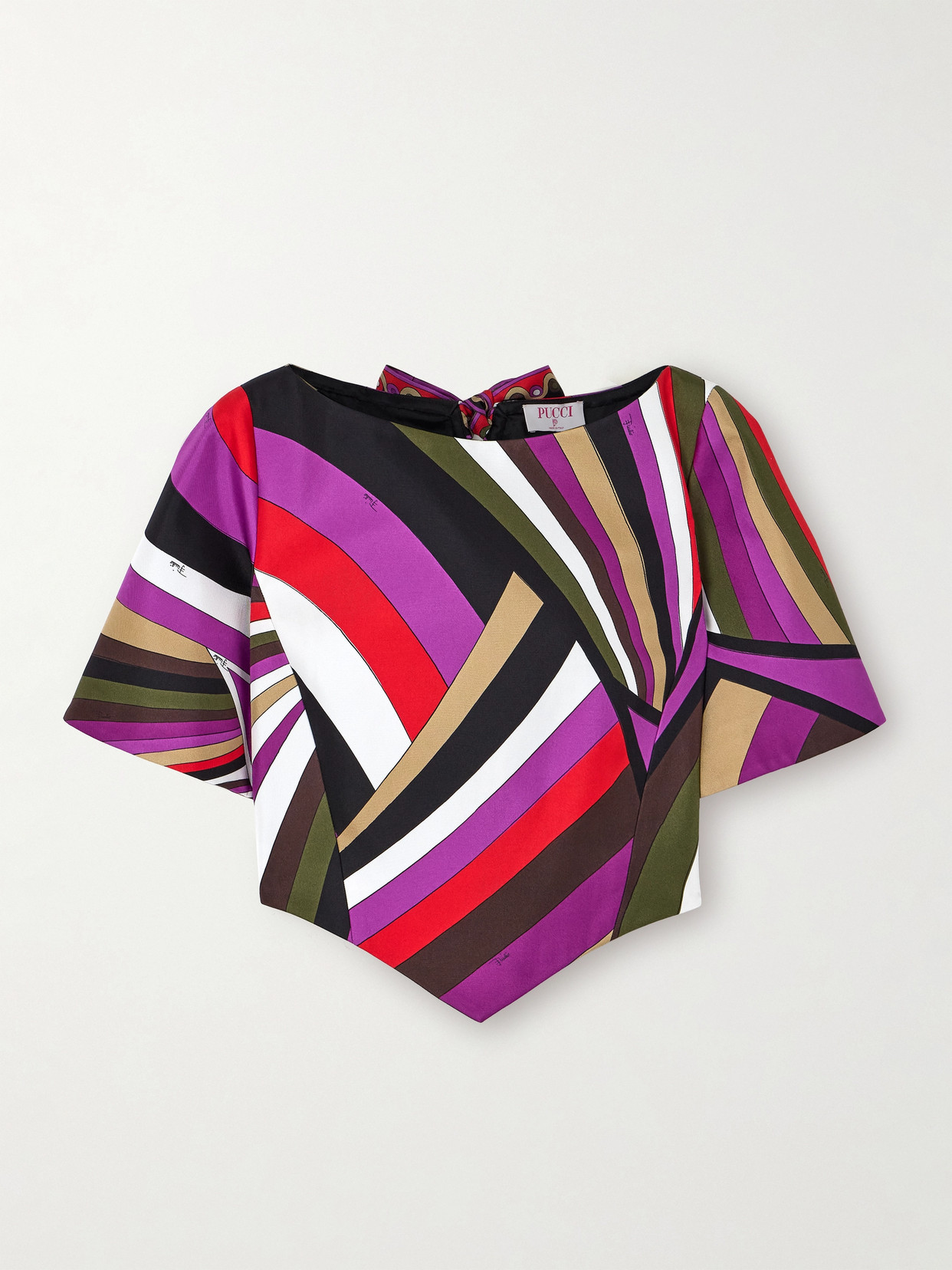 Pucci Asymmetric Cropped Printed Silk-twill Blouse In Purple