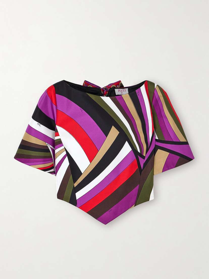 PUCCI Asymmetric Cropped Printed Silk-twill Blouse