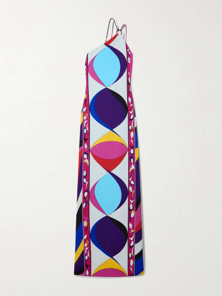 pesci embellished one-shoulder printed cady maxi dress