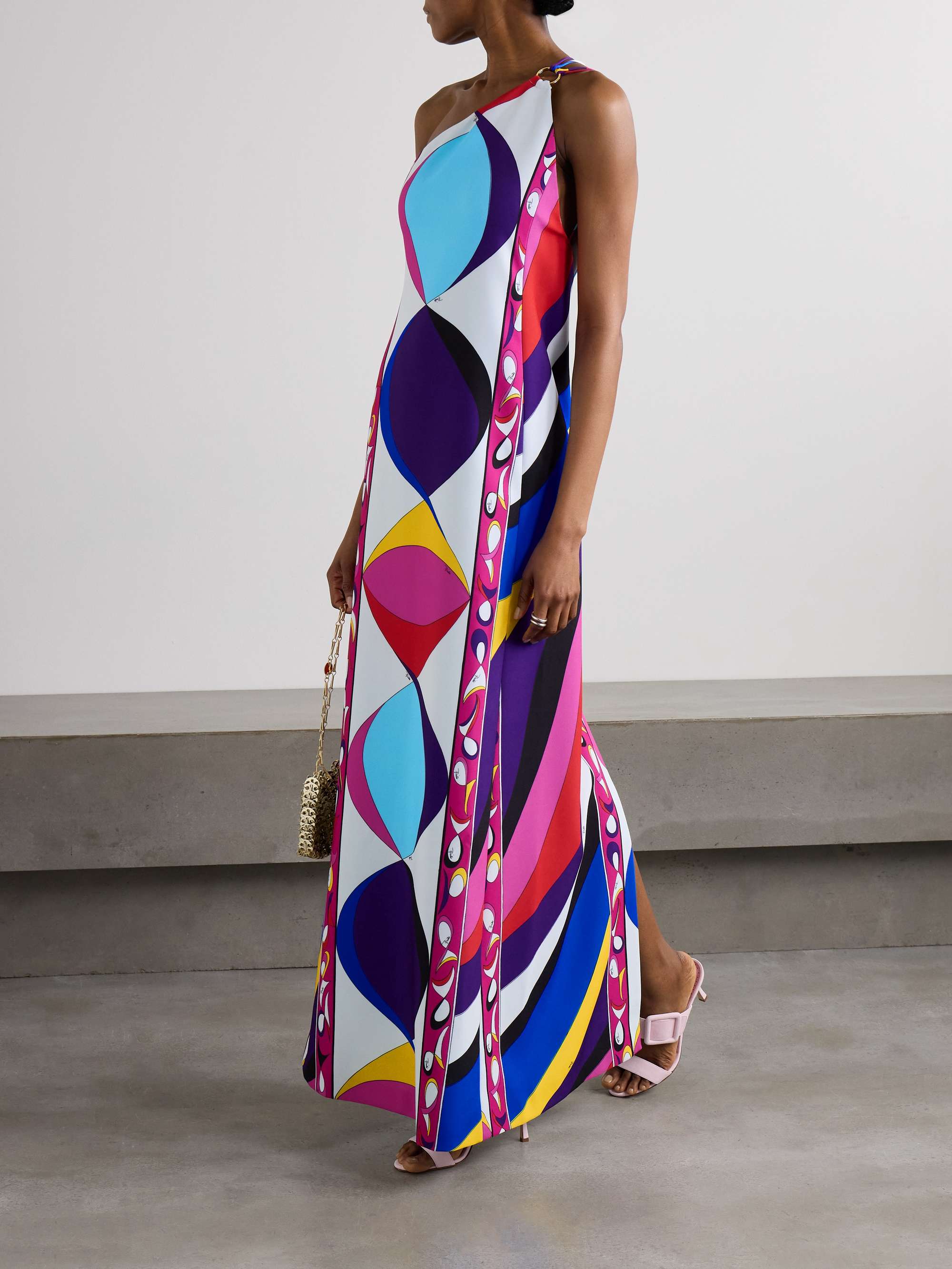 PUCCI Pesci embellished one-shoulder printed cady maxi dress PUCCI Pesci embellished one-shoulder printed cady maxi dress