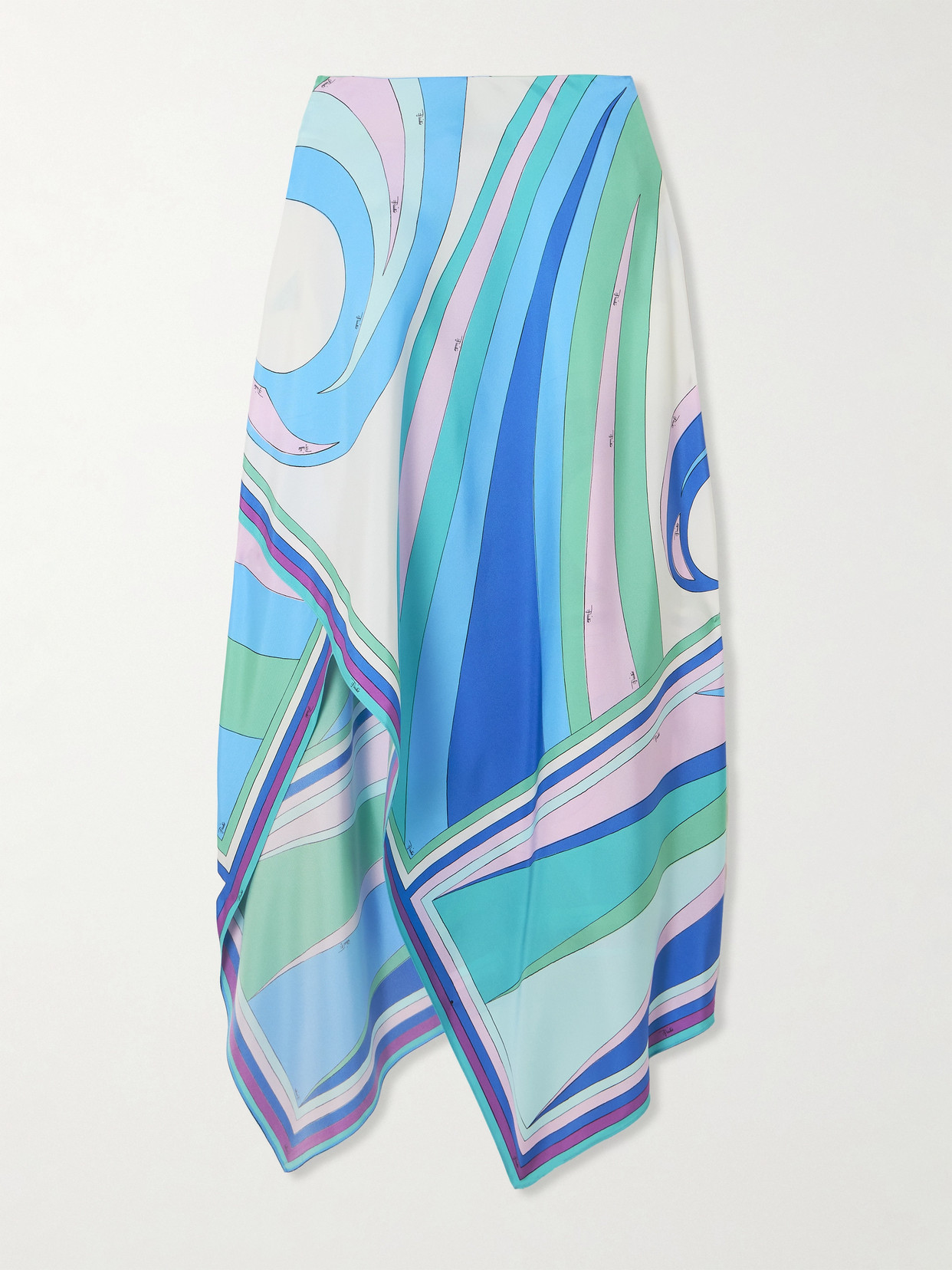 Shop Pucci Cigni Printed Silk-twill Asymmetric Midi Skirt In Blue