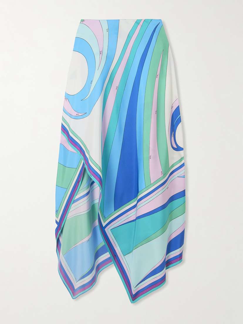 PUCCI Cigni Printed Silk-twill Asymmetric Midi Skirt
