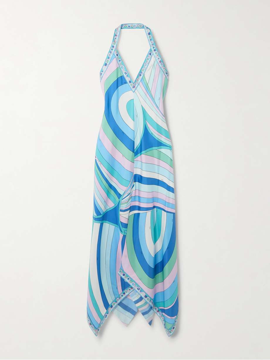 printed silk-twill halterneck maxi dress