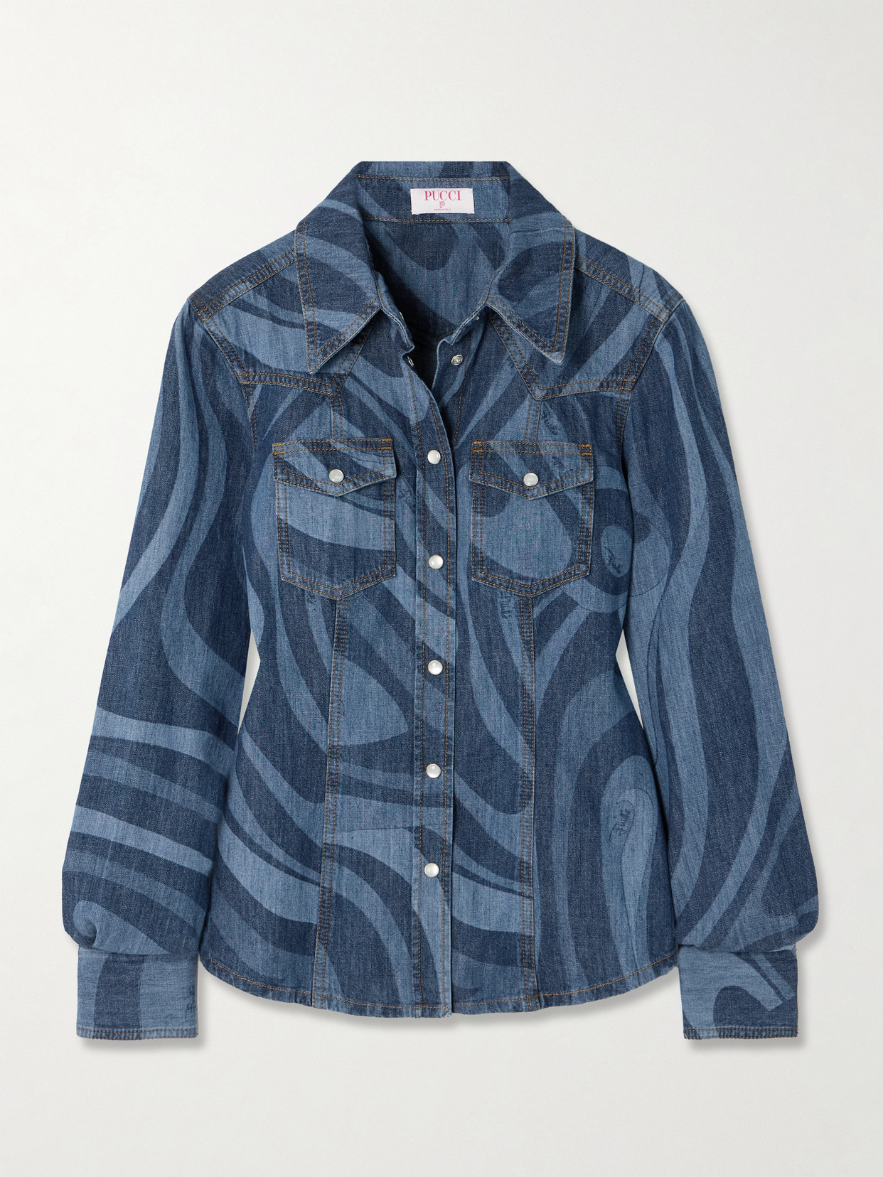 Pucci Printed Denim Shirt In Blue