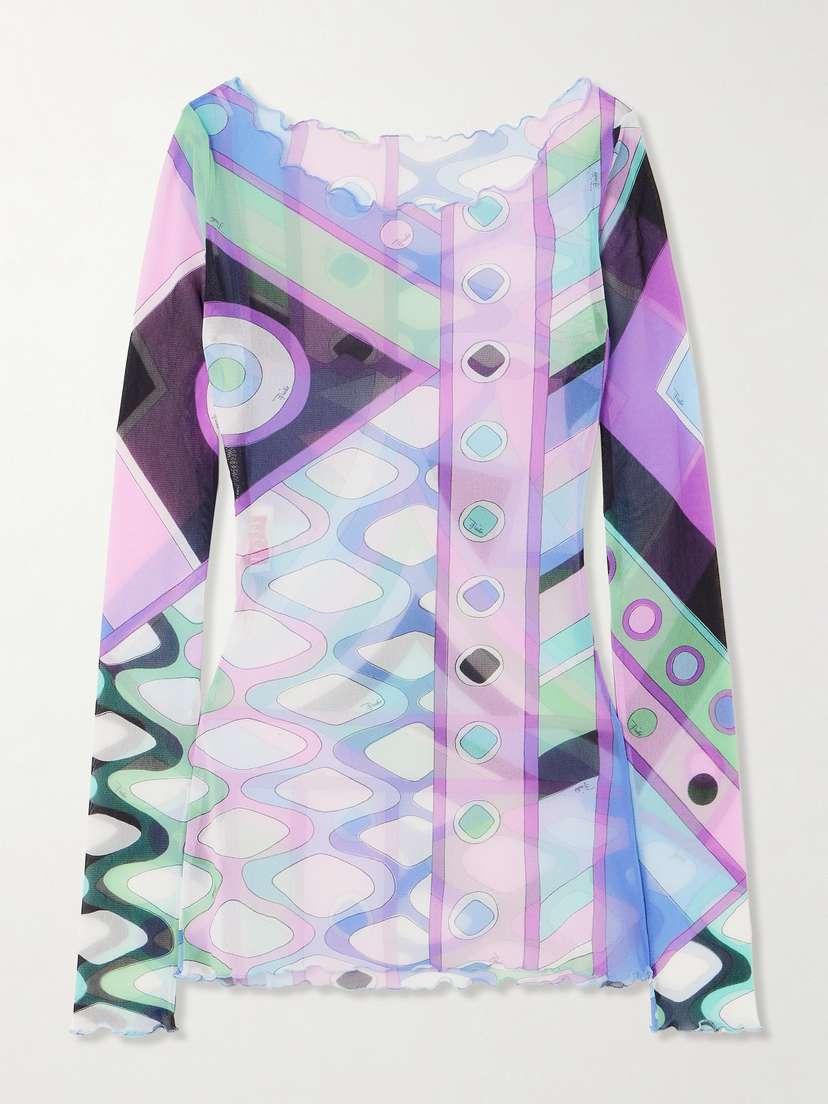 PUCCI Ruffle-trimmed Printed Chiffon Top
