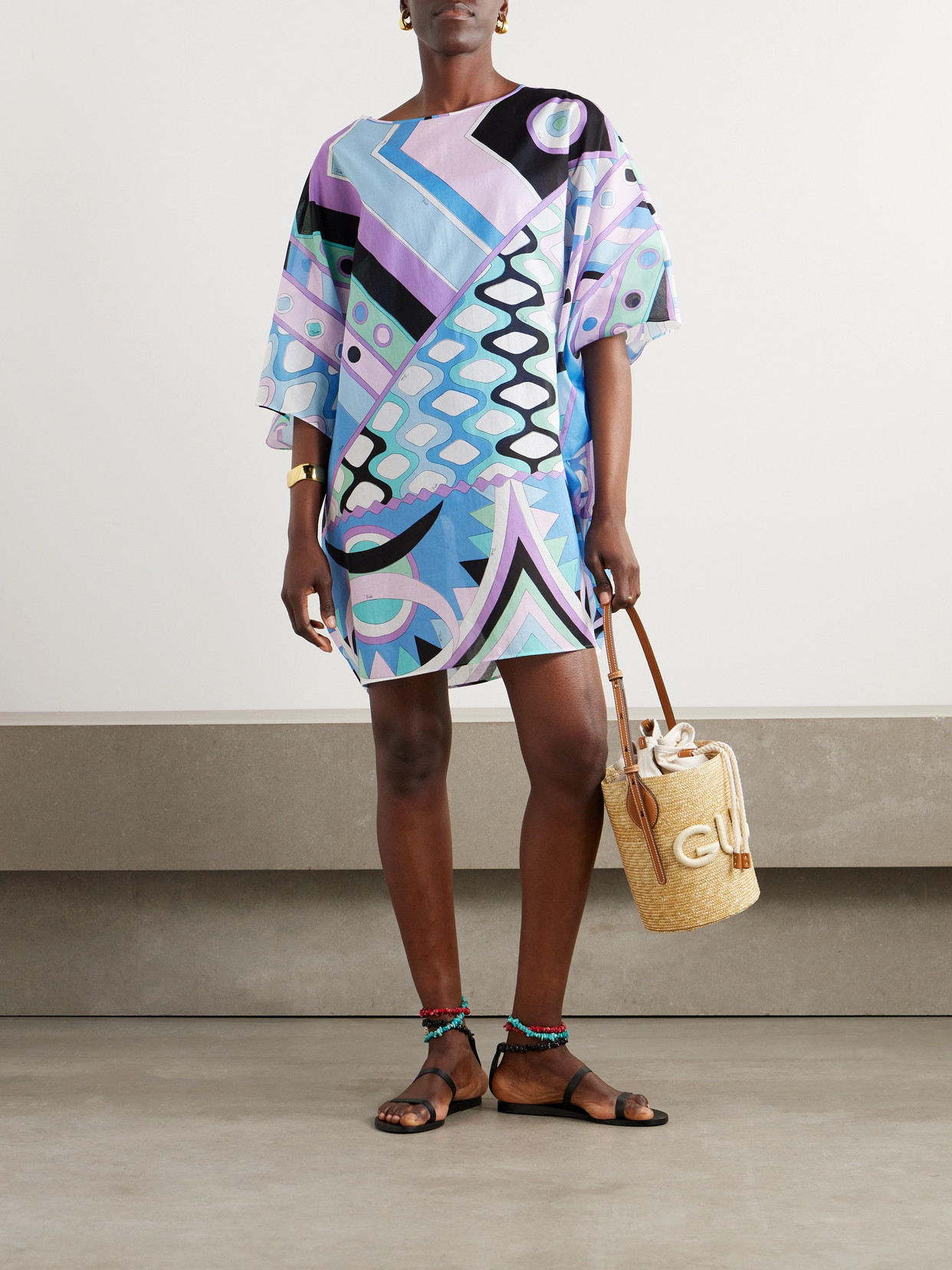 Shop Pucci Printed Cotton-muslin Kaftan In Blue