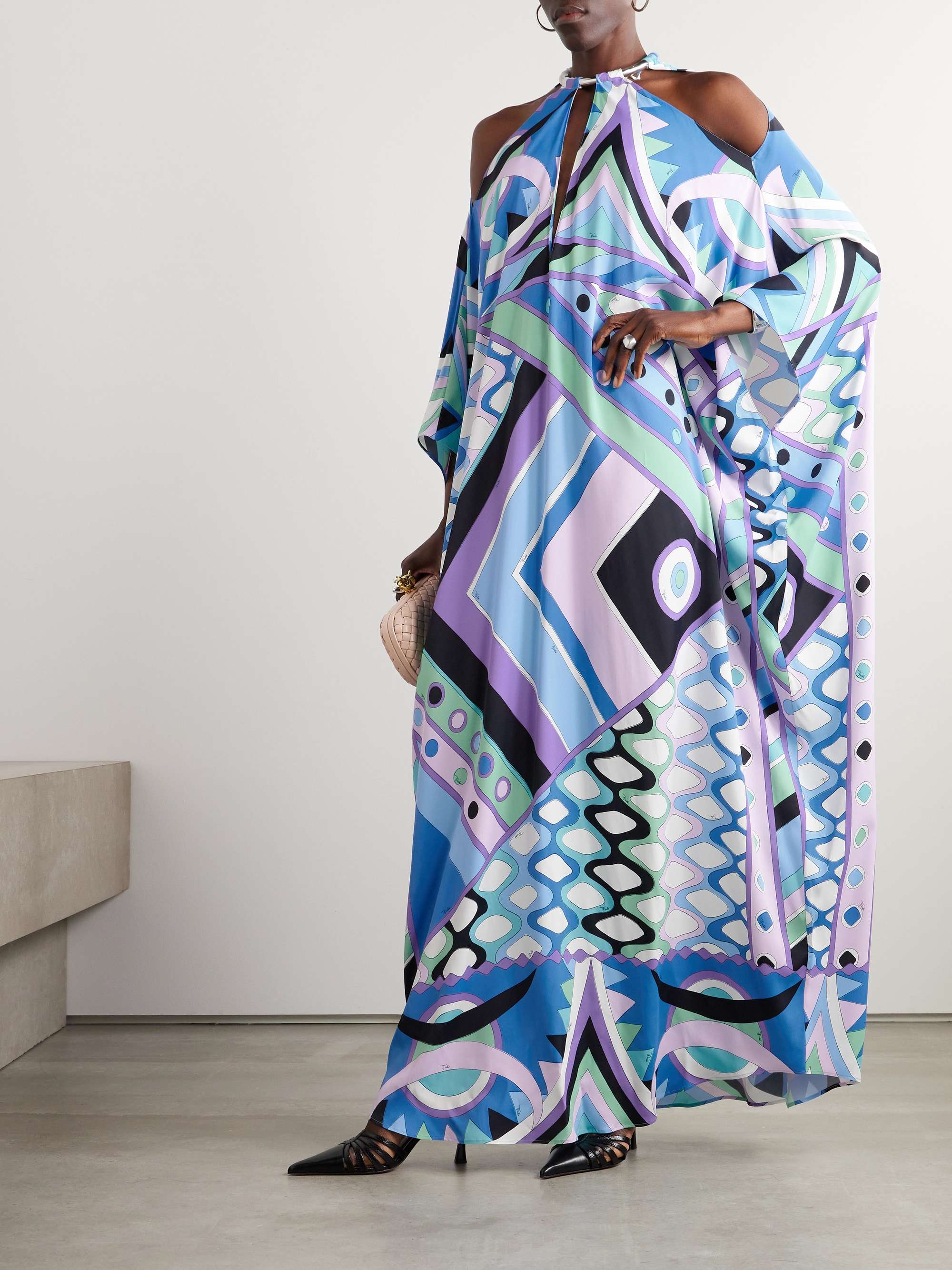柔らかい PUCCI Cold-shoulder dress maxi satin printed embellished Tシャツ(長袖/七分)