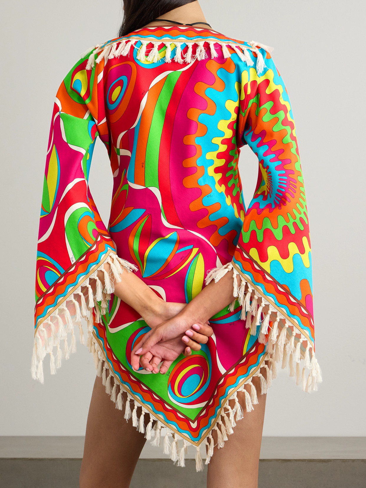 Pucci Asymmetric Fringed Printed Cotton-twill Kaftan In Blue