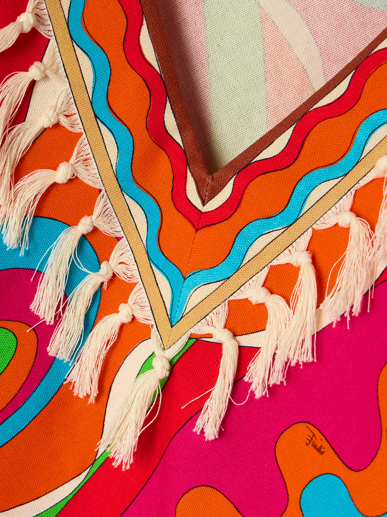 Pucci Asymmetric Fringed Printed Cotton-twill Kaftan In Blue