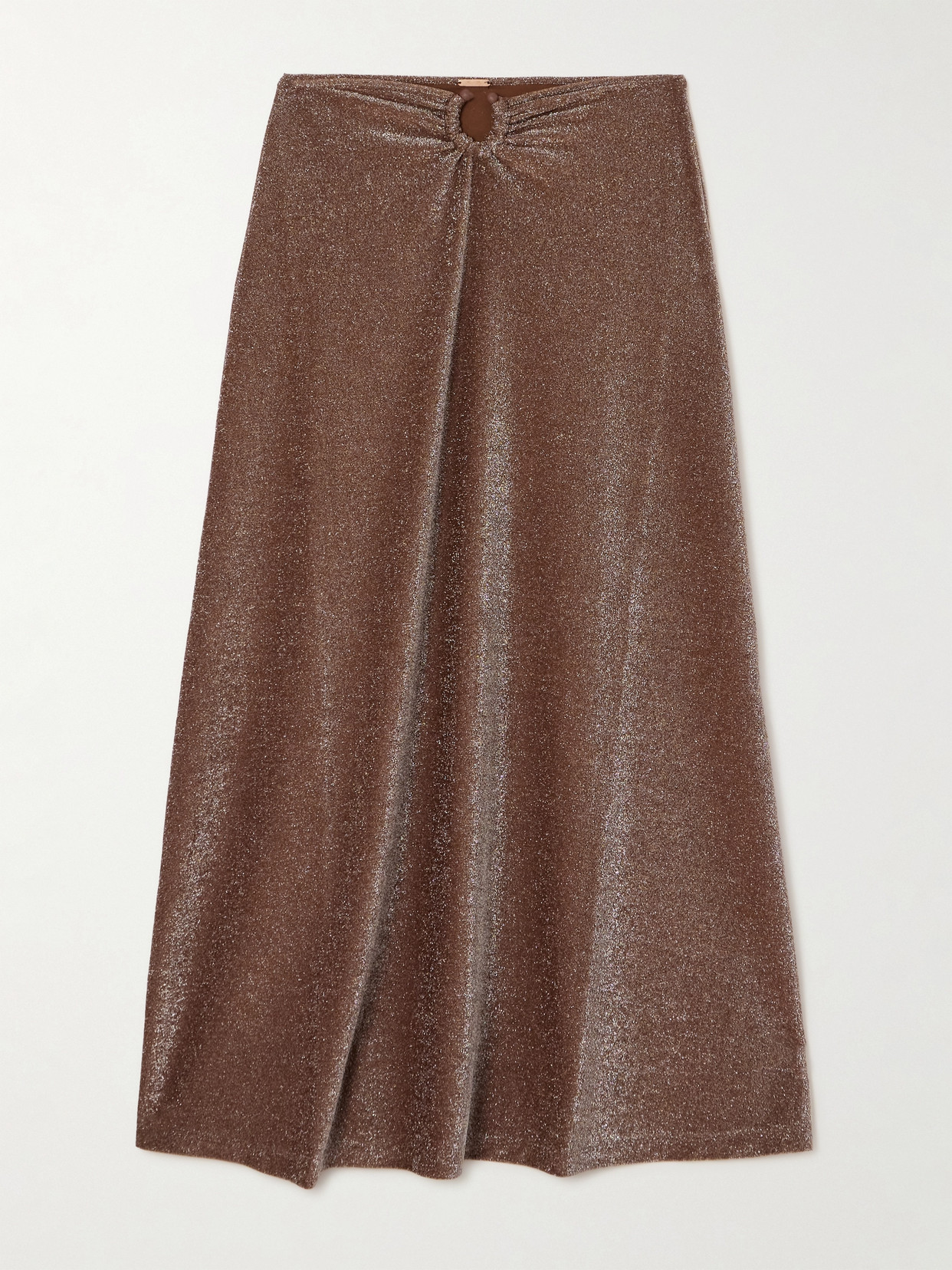 Shop Johanna Ortiz Rainstorm Metallic Stretch Recycled-jersey Maxi Skirt In Brown
