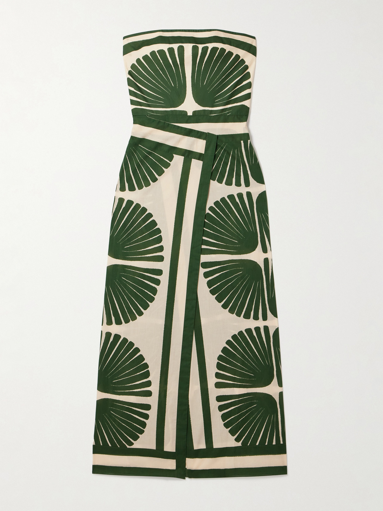 Johanna Ortiz Ancient Peru Strapless Shirred Printed Cotton-voile Maxi Dress In Green