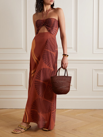 Johanna Ortiz Mother of All Waters cutout shirred printed cotton-voile halterneck maxi dress