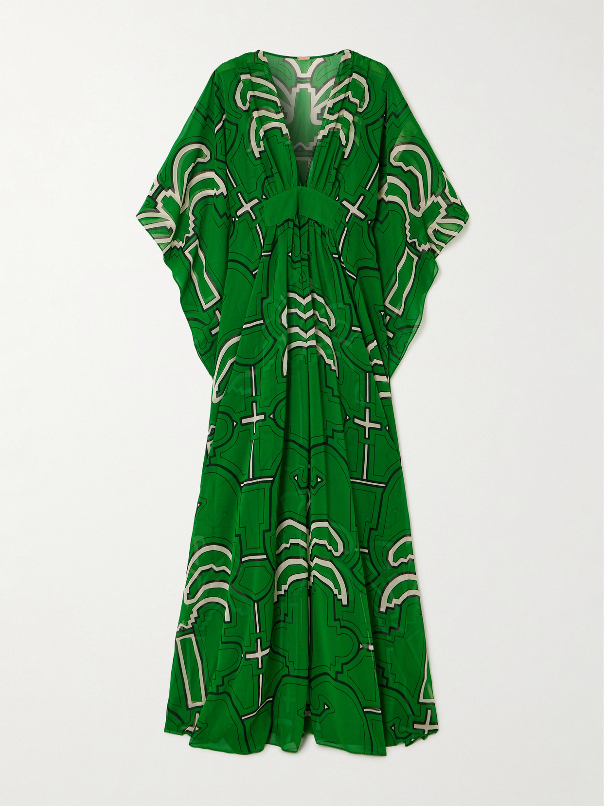 Shop Johanna Ortiz Secret Garden Printed Chiffon Maxi Coverup In Green