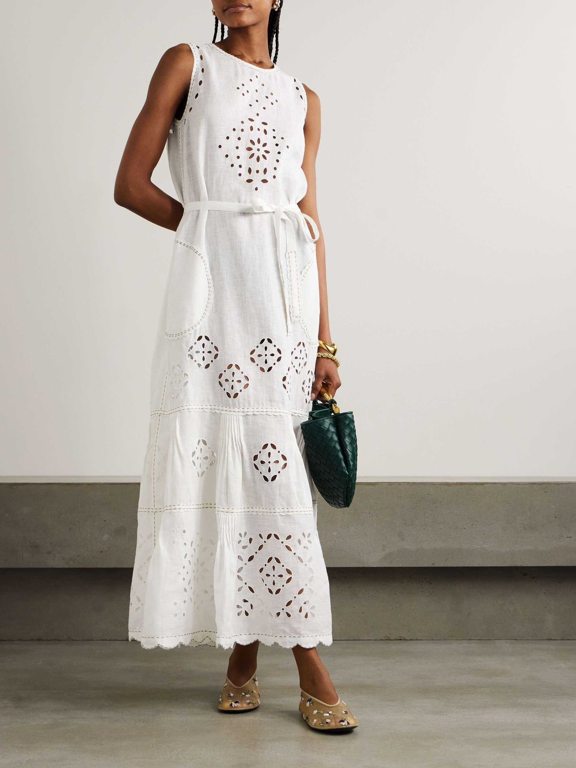 VITA KIN Karry belted tiered embroidered broderie anglaise
