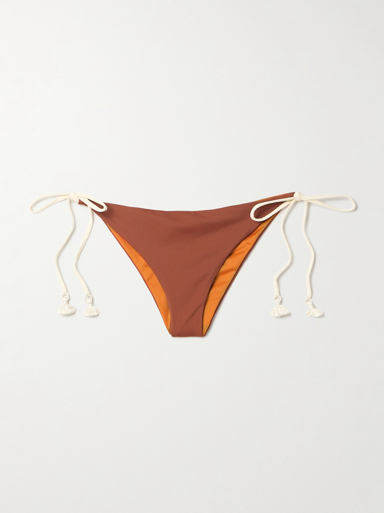 Johanna Ortiz Rímac Tasseled Ruched Bikini Briefs In Orange