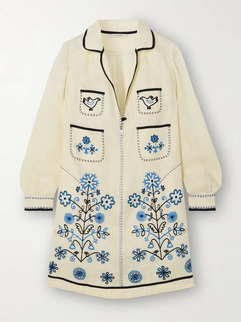 misha embroidered linen mini dress