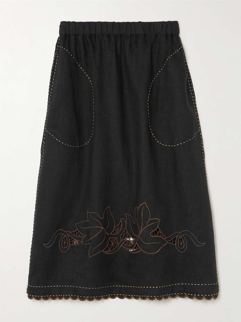 Vita Kin Stella Embroidered Broderie Anglaise Linen idi Skirt