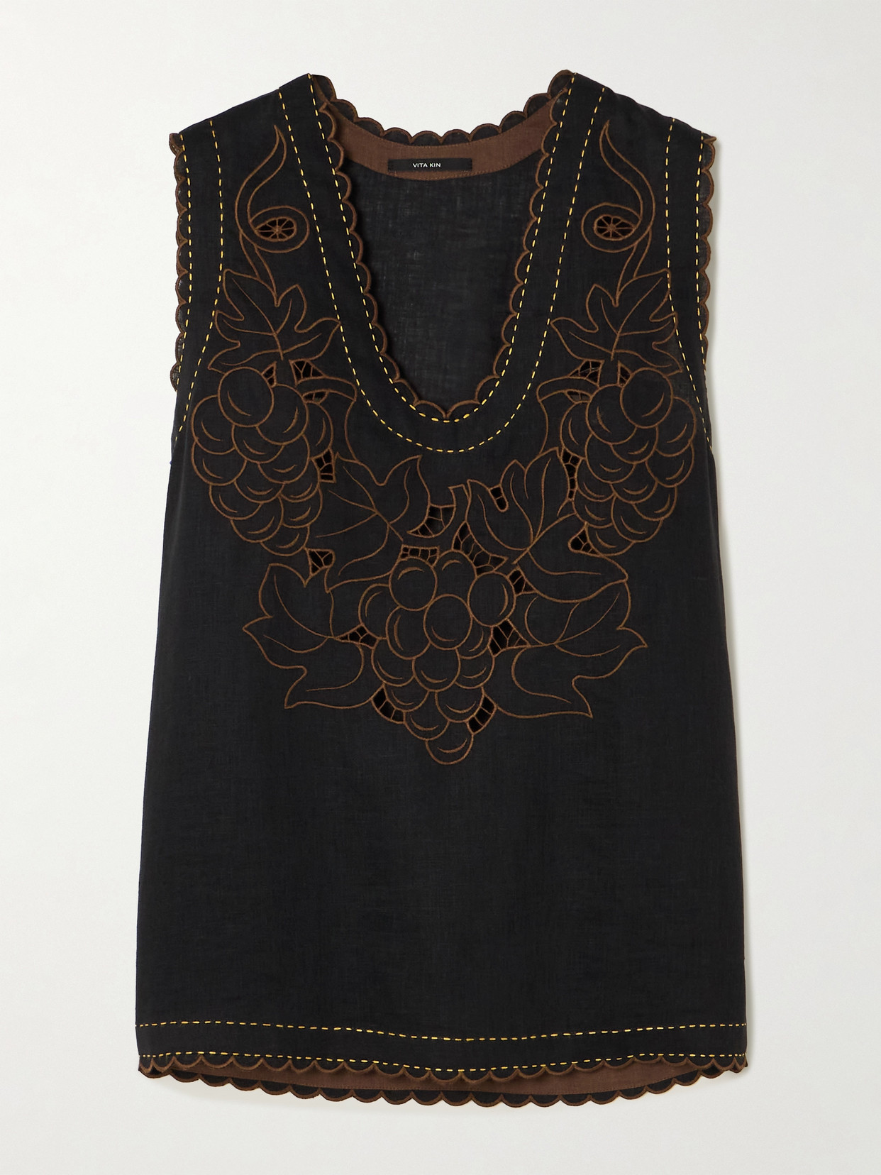 Vita Kin Stella Embroidered Broderie Anglaise Linen Top In Black