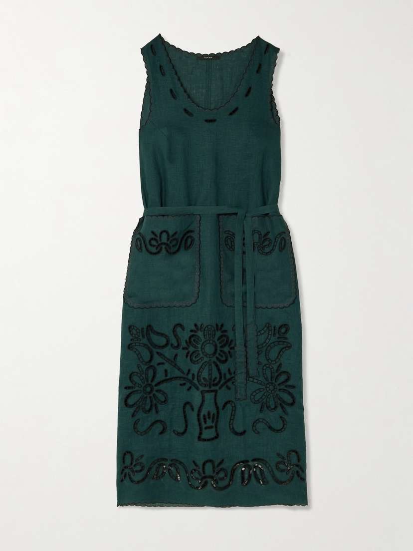 Vita Kin Katya Belted Scalloped Broderie Anglaise inen Midi Dress