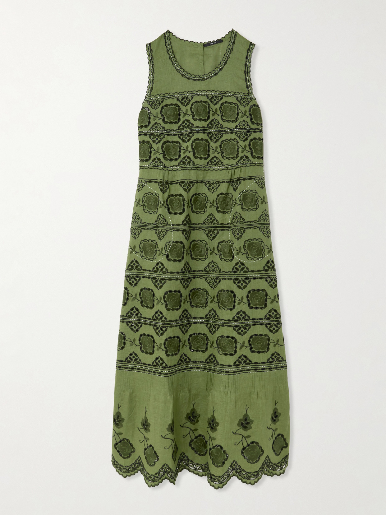 Vita Kin Grace Scalloped Broderie Anglaise Linen Maxi Dress In Green