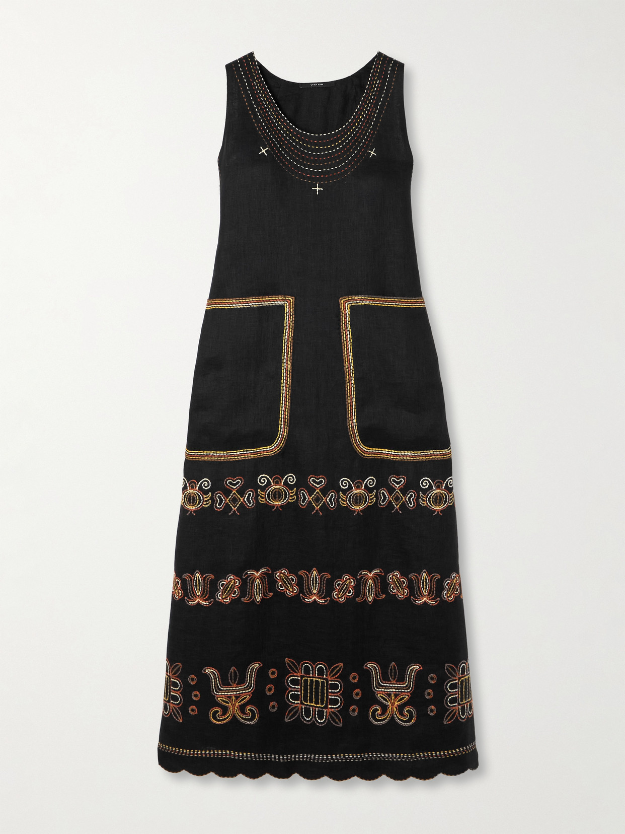Vita Kin - Ramya Embroidered Linen Midi Dress - Black