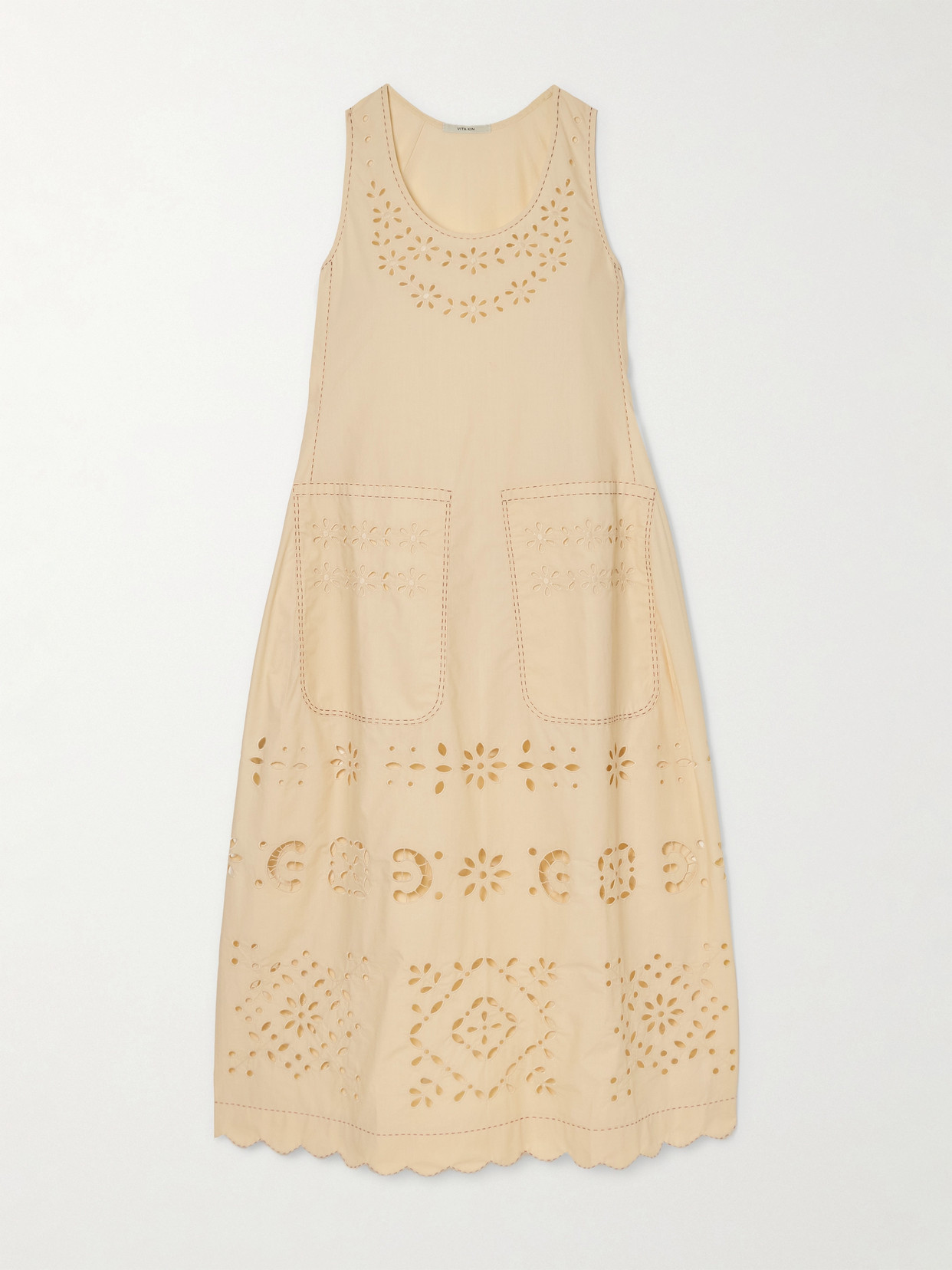 Vita Kin Tina Scalloped Broderie Anglaise Cotton-poplin Midi Dress In Neutrals