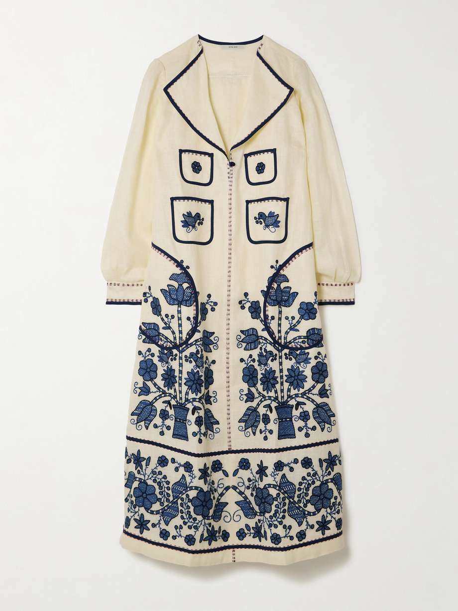 sasha embroidered linen midi shirt dress