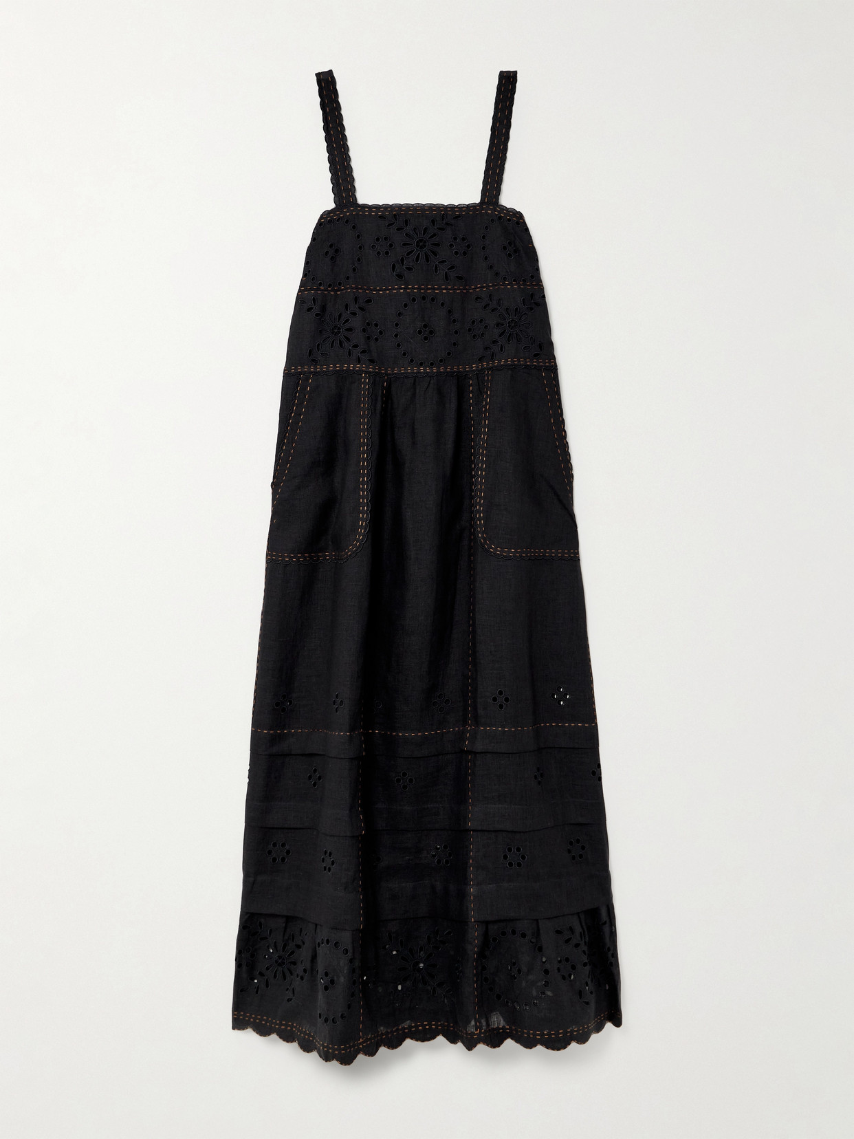 Vita Kin Sabrina Scalloped Broderie Anglaise Linen Maxi Dress In Black