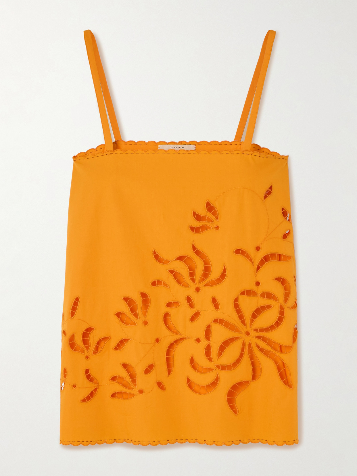 Vita Kin Sisi Embroidered Broderie Anglaise Cotton Top In Orange