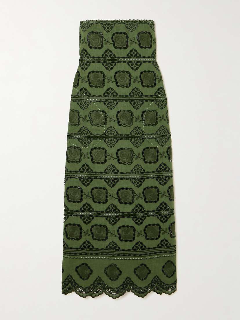 Vita Kin Grace Strapless Scalloped Embroidered Linen Midi Dress