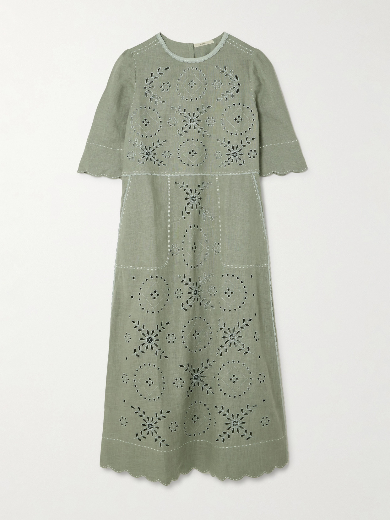 Vita Kin Sabrina Scalloped Broderie Anglaise Linen Midi Dress In Green