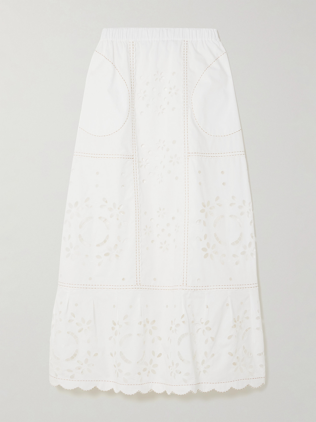 Vita Kin Olympia Tiered Scalloped Broderie Anglaise Cotton-poplin Maxi Skirt In White